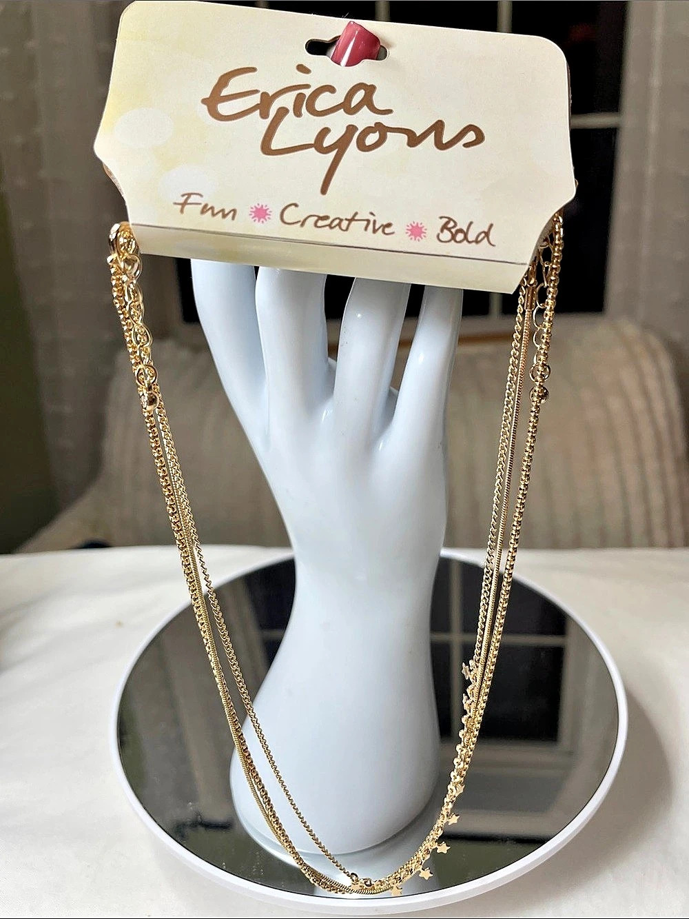 Erica Lyons Layered Star Charm Necklace in Gold 3 individual chains 8.5,8, & 7.5